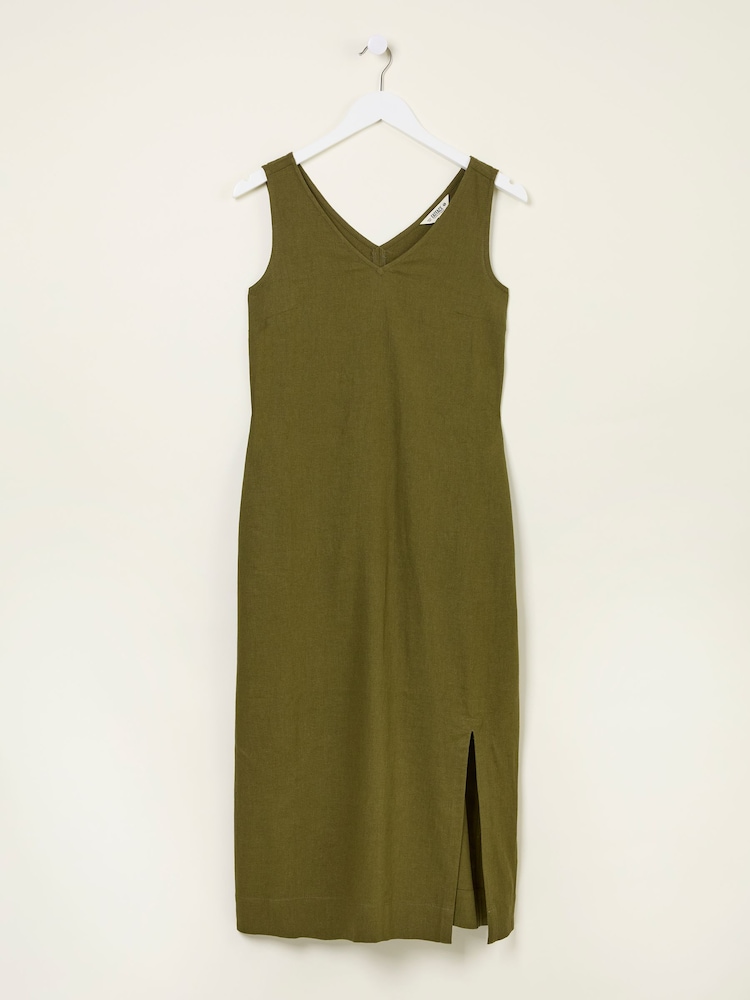 FatFace Corey Khaki Green Linen Midi Dress - Image 6 of 6