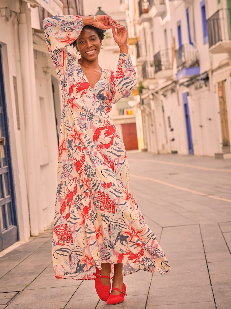 FatFace Noelle Ivory Sea Scene Midi Dress - Image 1 of 6