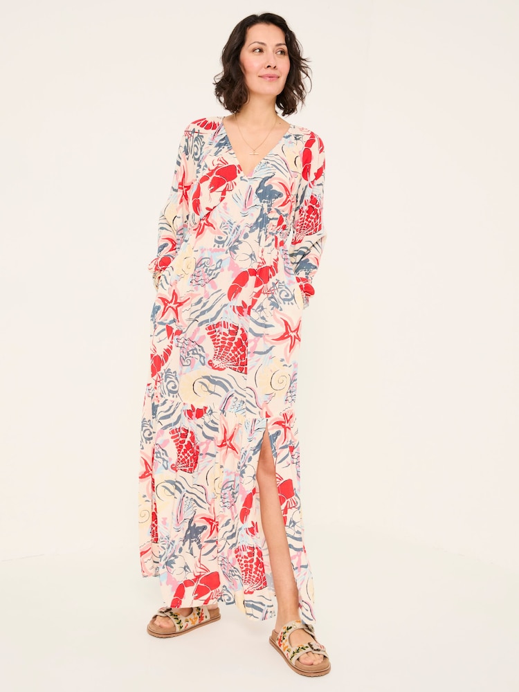 FatFace Noelle Ivory Sea Scene Midi Dress - Image 2 of 6