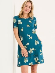 FatFace Simone Teal Blue Figs Jersey Dress - Image 1 of 4