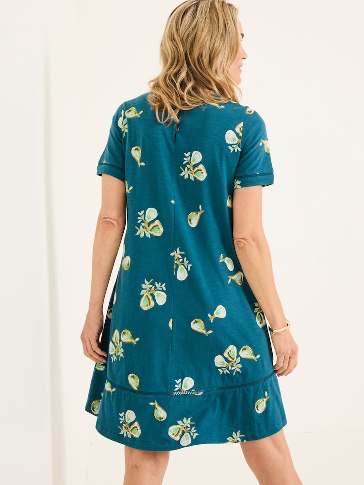 FatFace Simone Teal Blue Figs Jersey Dress - Image 2 of 4