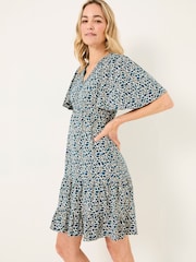FatFace Grace Teal Blue Shibori Jersey Dress - Image 1 of 5