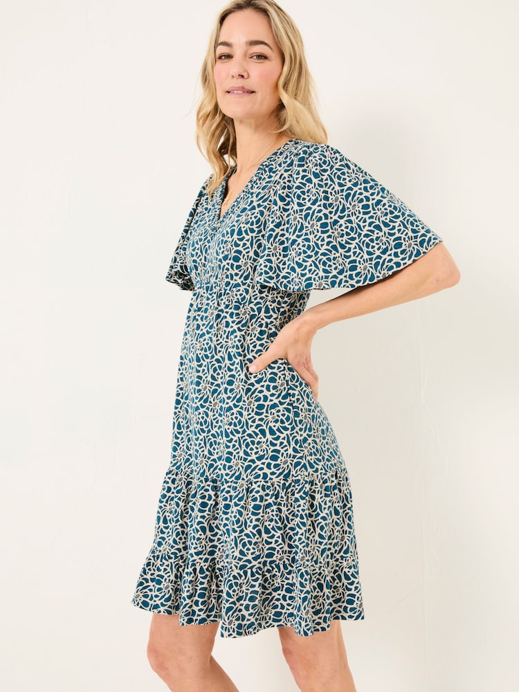 FatFace Grace Teal Blue Shibori Jersey Dress - Image 1 of 5