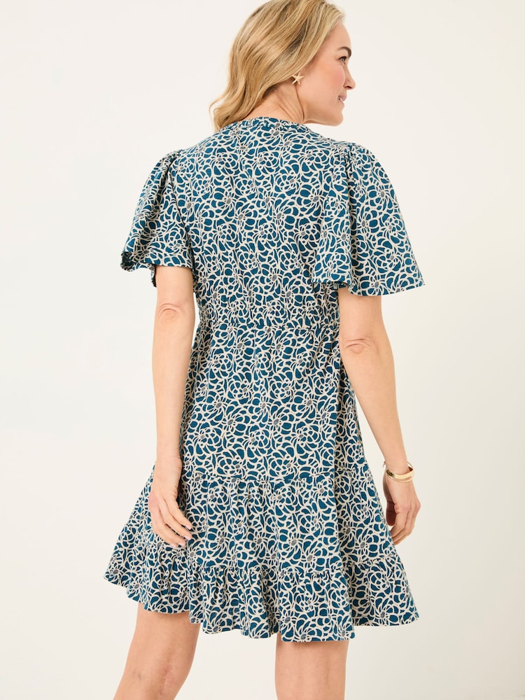 FatFace Grace Teal Blue Shibori Jersey Dress - Image 2 of 5