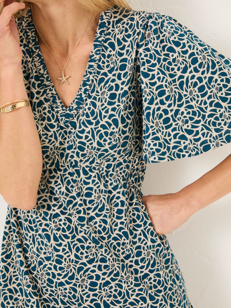 FatFace Grace Teal Blue Shibori Jersey Dress - Image 4 of 5