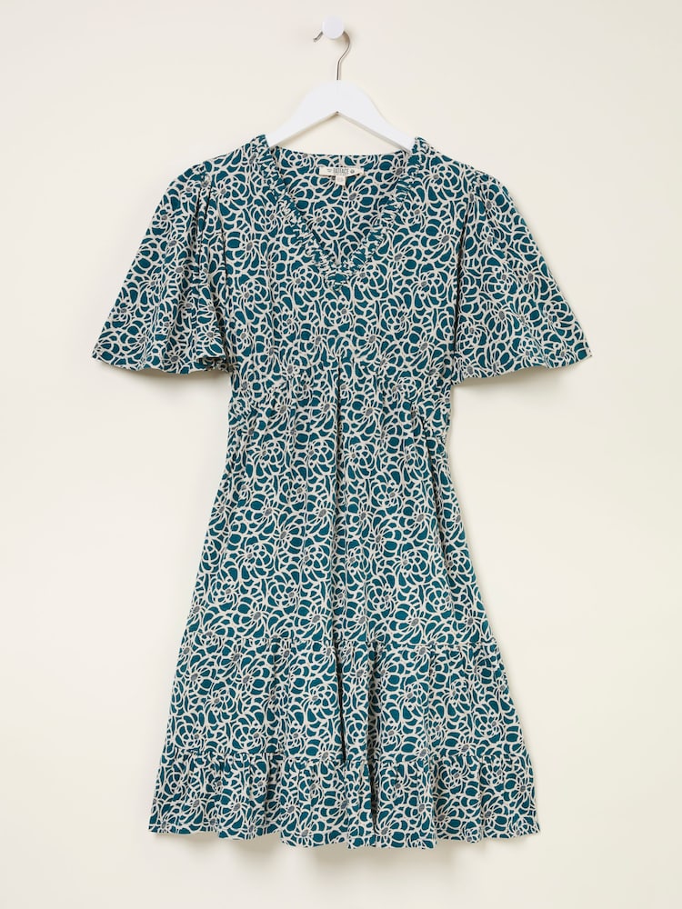 FatFace Grace Teal Blue Shibori Jersey Dress - Image 5 of 5