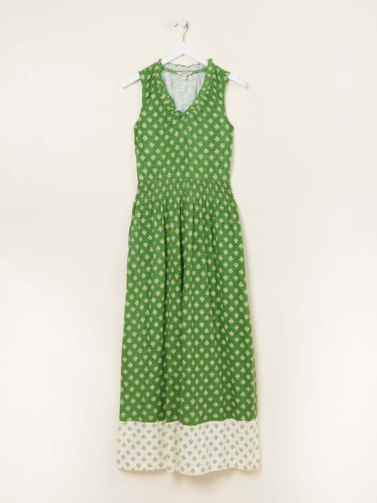FatFace Ellie Mid Green Woodblock Jersey Maxi Dress - Image 11 of 11