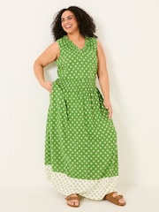 FatFace Ellie Mid Green Woodblock Jersey Maxi Dress - Image 6 of 11