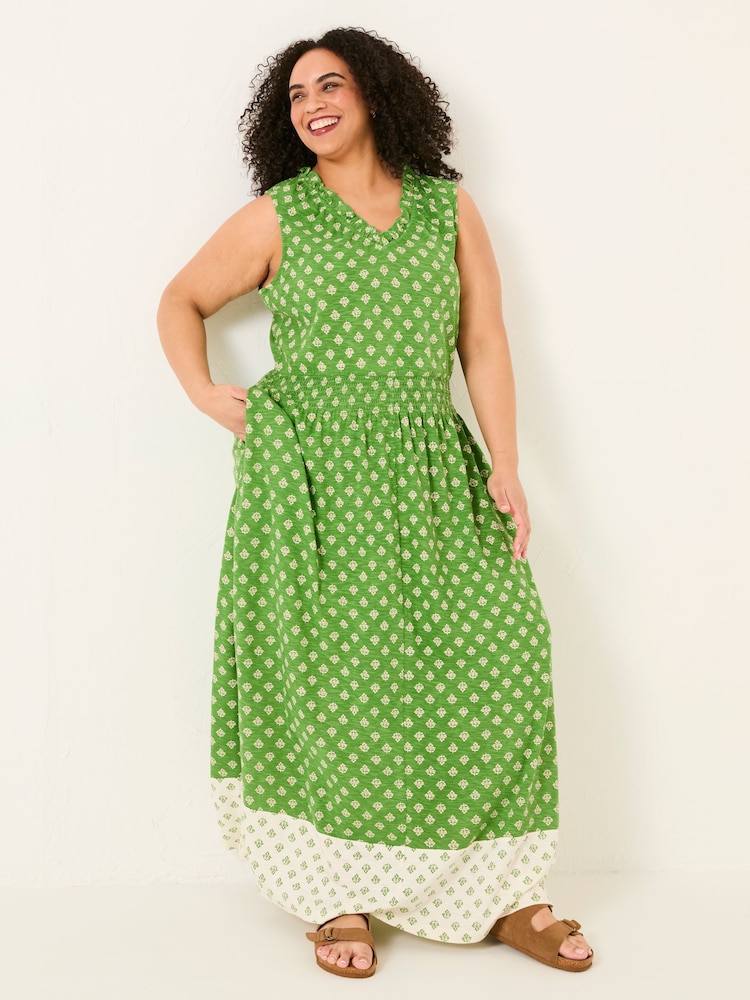 FatFace Ellie Mid Green Woodblock Jersey Maxi Dress - Image 6 of 11