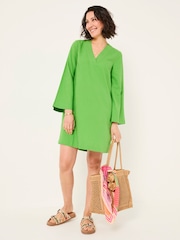 FatFace Mid Green Linen Kaftan Dress - Image 1 of 5
