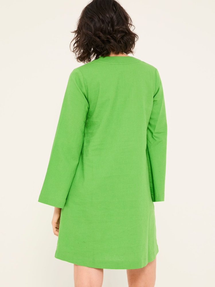FatFace Mid Green Linen Kaftan Dress - Image 2 of 5