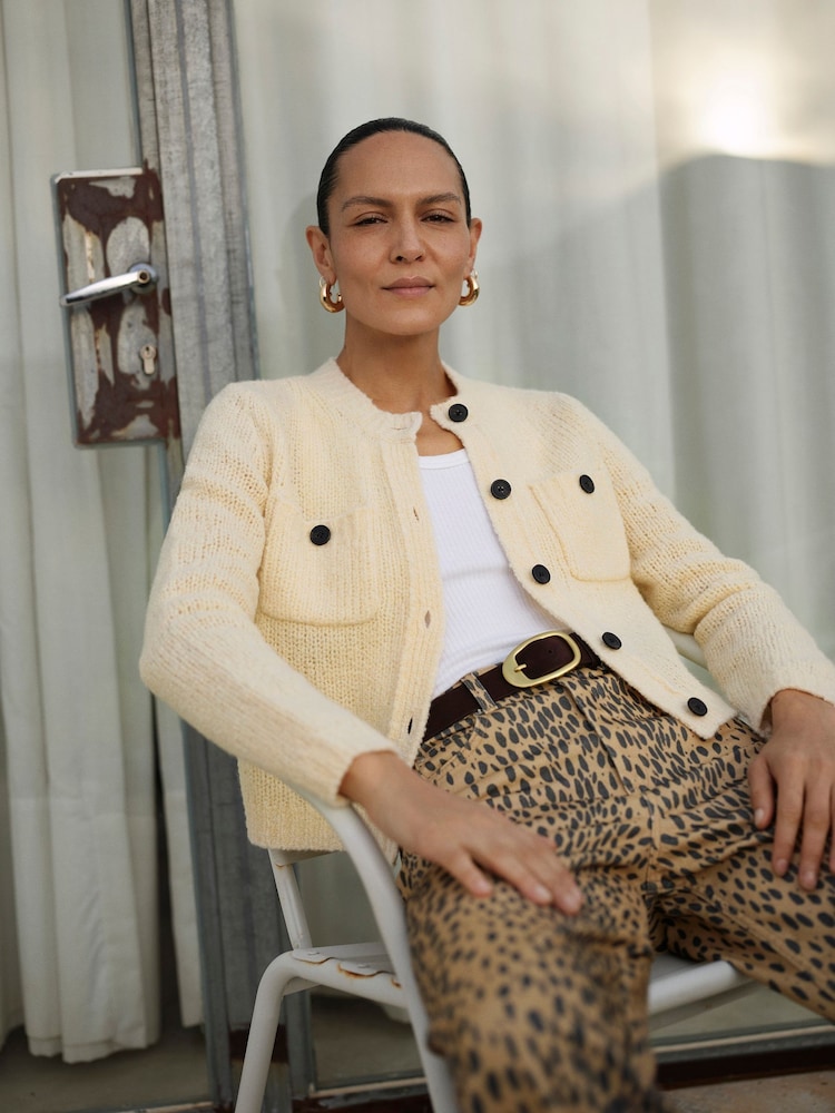 Whistles Cream Wool Mix Textured Cardigan - Image 1 of 6