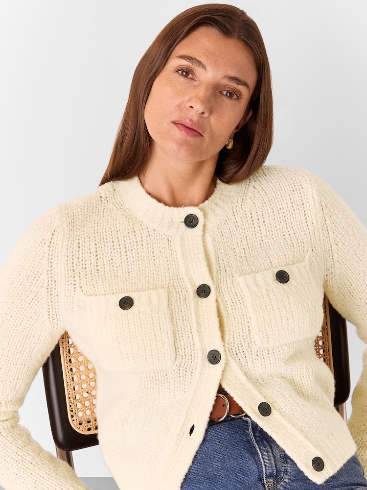 Whistles Cream Wool Mix Textured Cardigan - Image 2 of 6