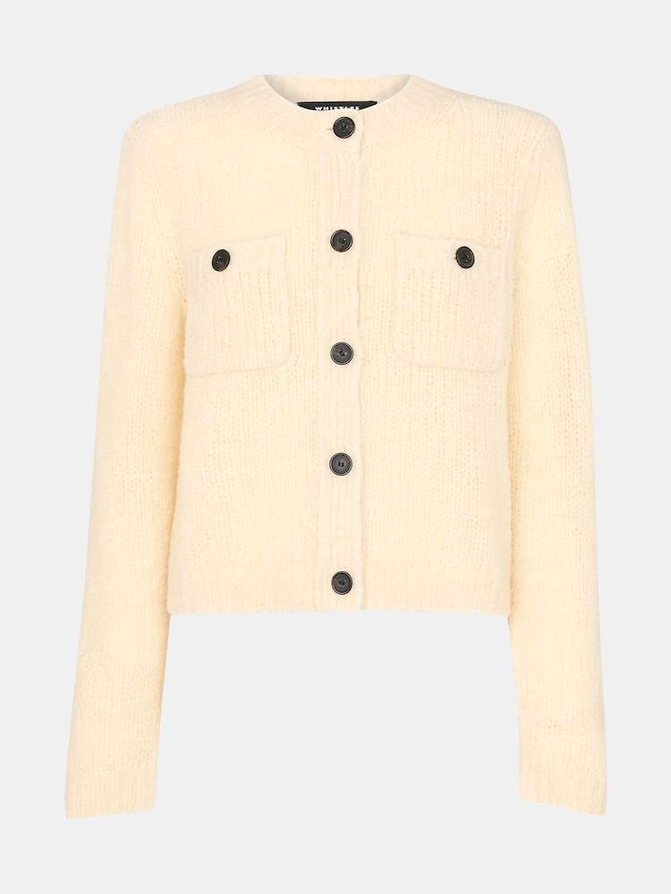Whistles Cream Wool Mix Textured Cardigan - Image 6 of 6