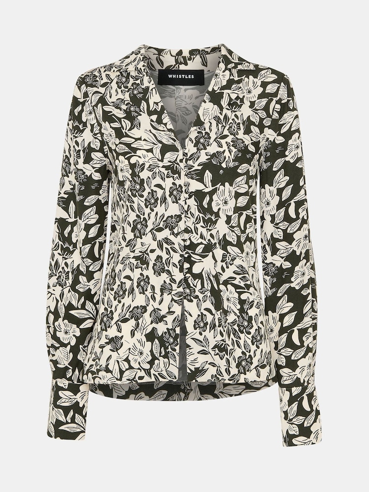 Whistles Green Cut Stems V-Neck Blouse - Image 5 of 5