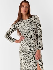 Whistles Green Cut Stems Ruched Side Dress - Image 3 of 5