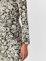 Whistles Green Cut Stems Ruched Side Dress - Image 4 of 5