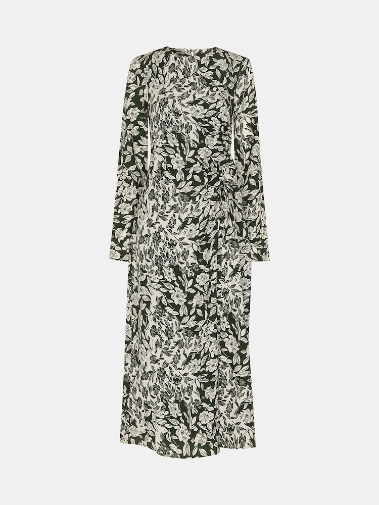 Whistles Green Cut Stems Ruched Side Dress - Image 5 of 5