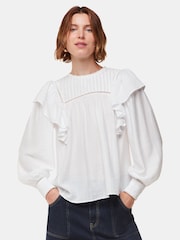 Whistles White Johanna Textured Frill Blouse - Image 1 of 5