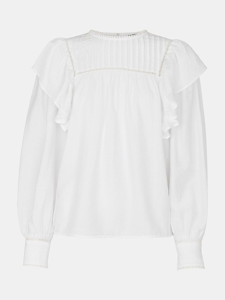 Whistles White Johanna Textured Frill Blouse - Image 5 of 5