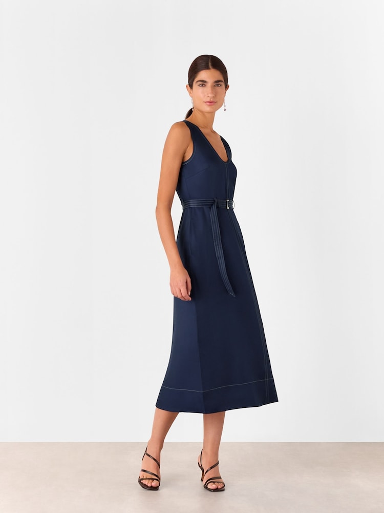 Whistles Blue Karina Sleeveless Midi Dress - Image 2 of 6