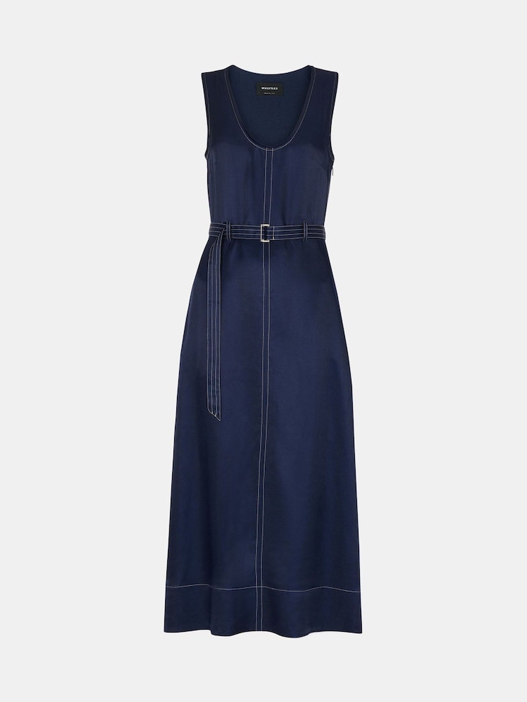 Whistles Blue Karina Sleeveless Midi Dress - Image 6 of 6