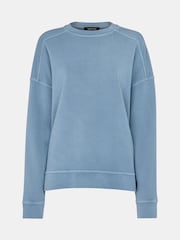 Whistles Blue 100% Cotton Pocket Detail Sweat T-Shirt - Image 5 of 5