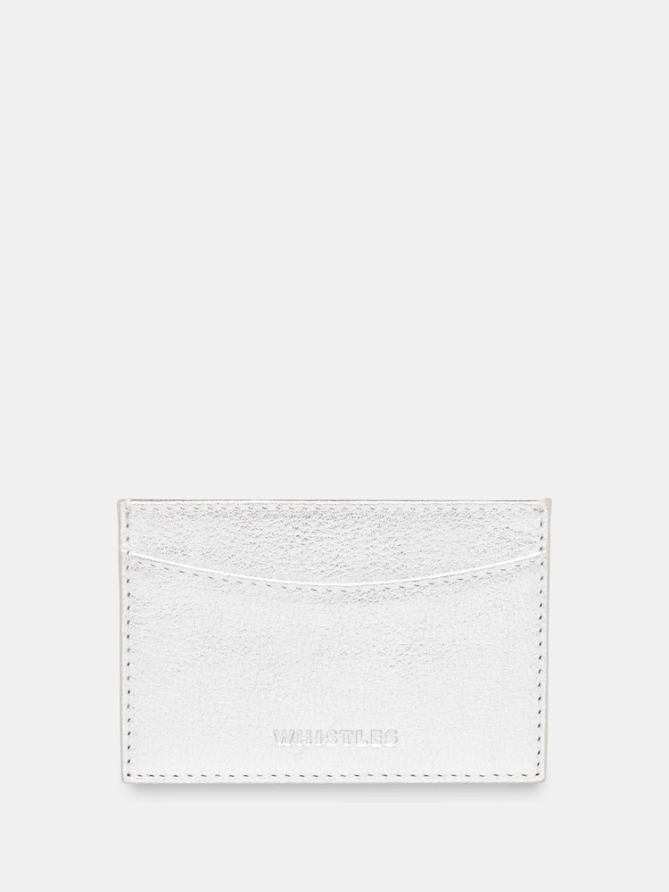 Whistles Silver Shiny Croc Effect Card Holder - Image 1 of 4