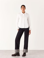 Whistles White Marcy Pleated Cuff 100% Cotton Shirt - Image 1 of 5