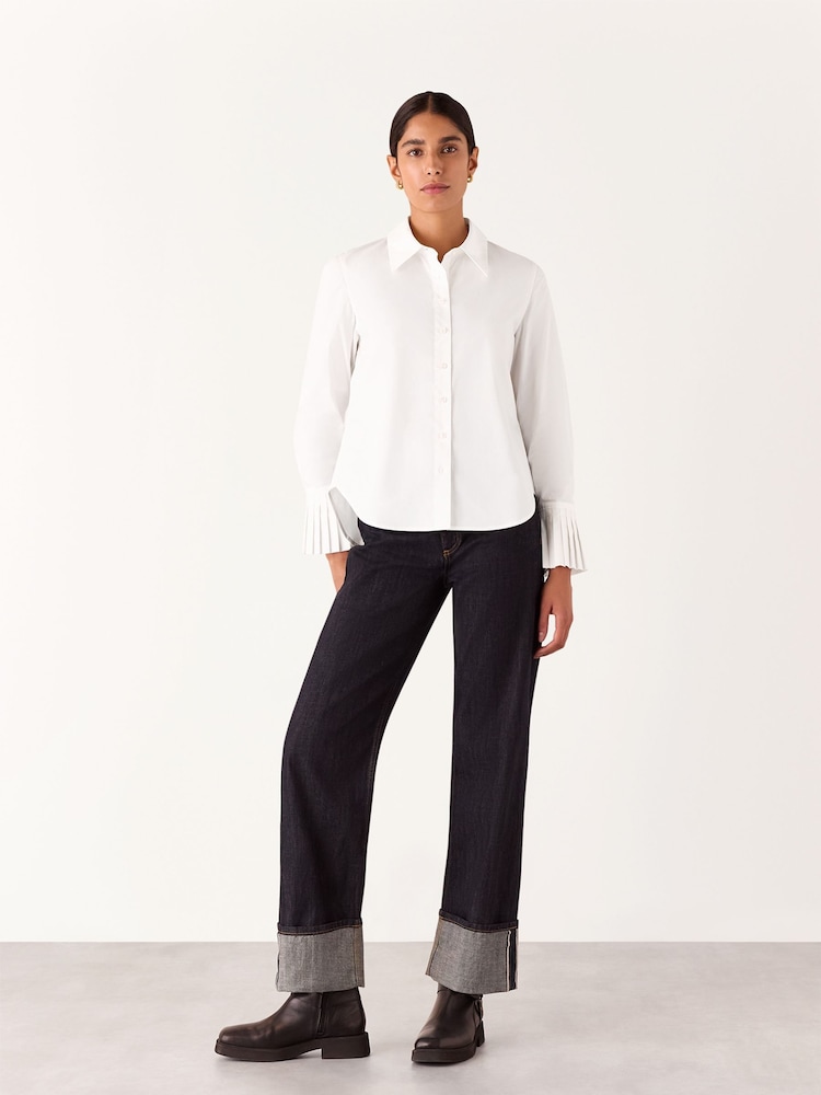 Whistles White Marcy Pleated Cuff 100% Cotton Shirt - Image 1 of 5