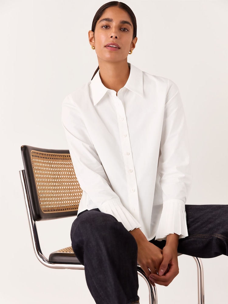 Whistles White Marcy Pleated Cuff 100% Cotton Shirt - Image 4 of 5