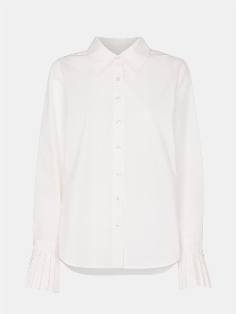 Whistles White Marcy Pleated Cuff 100% Cotton Shirt - Image 5 of 5