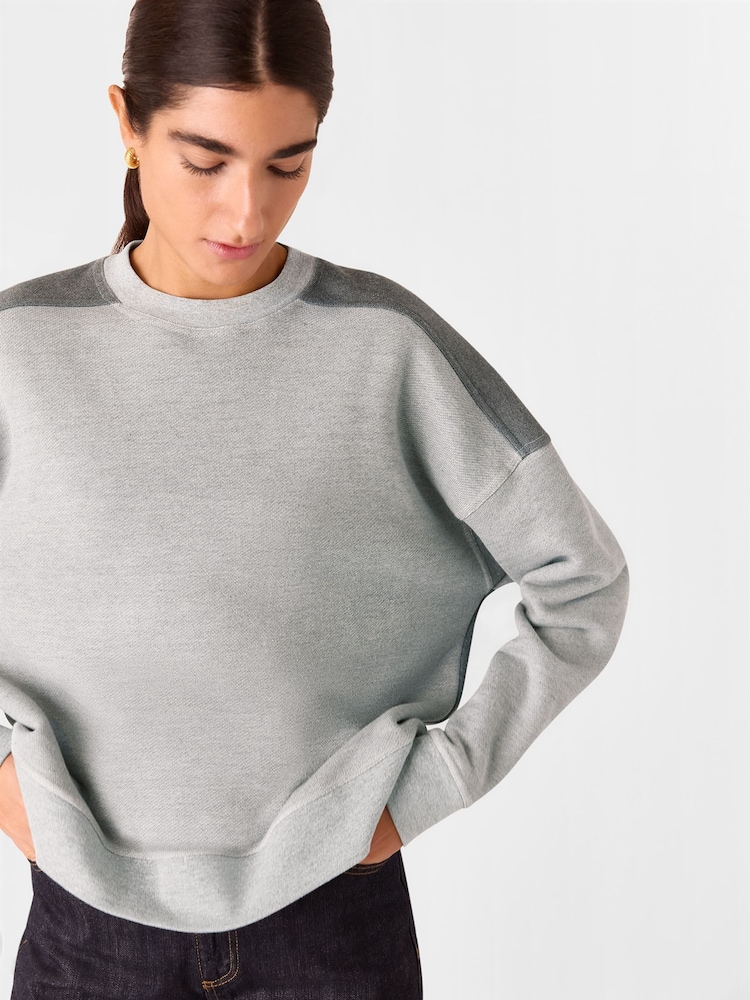 Whistles Grey 100% Cotton Contrast Pocket Detail Sweat Jumper - Image 2 of 5