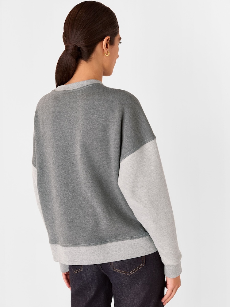 Whistles Grey 100% Cotton Contrast Pocket Detail Sweat Jumper - Image 4 of 5