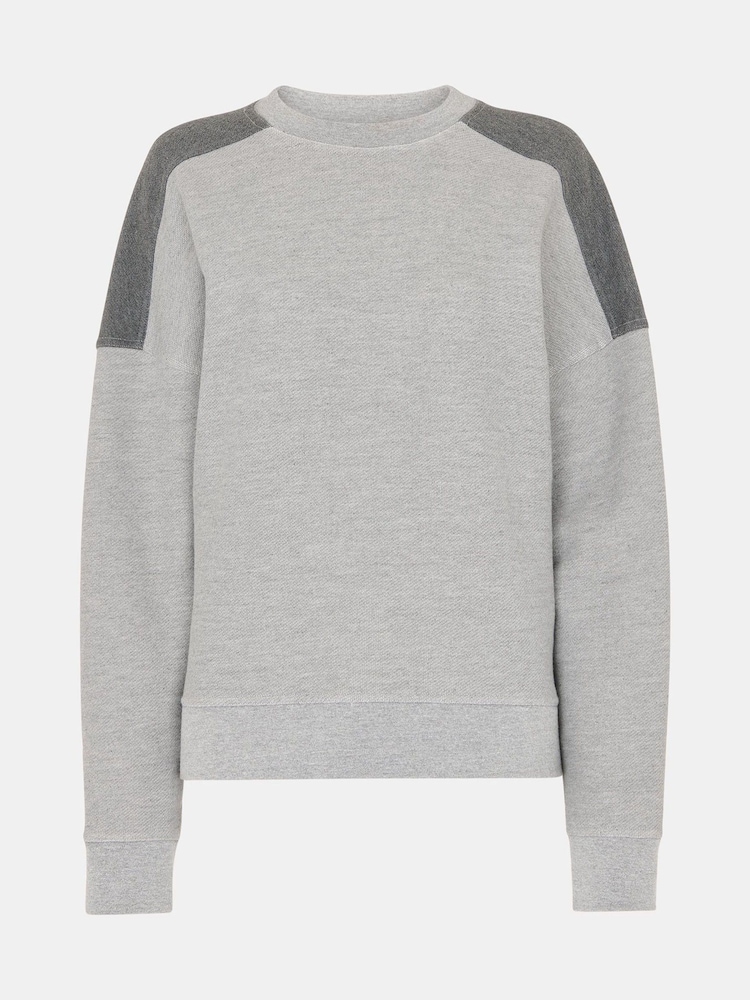 Whistles Grey 100% Cotton Contrast Pocket Detail Sweat Jumper - Image 5 of 5