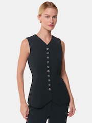 Whistles Black Cora Crepe Waistcoat - Image 1 of 5