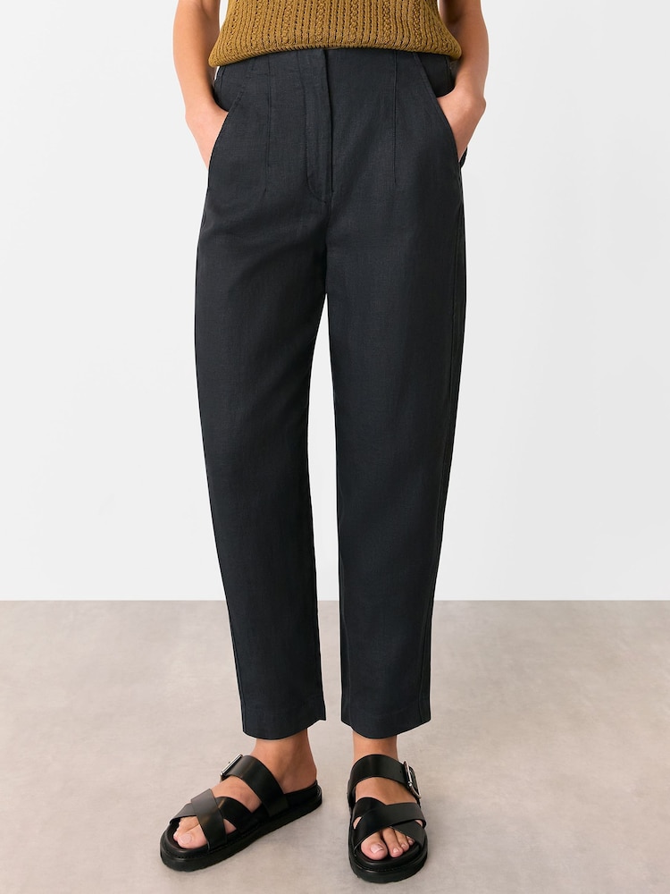 Whistles Black Linen Barrel Leg Trousers - Image 1 of 5