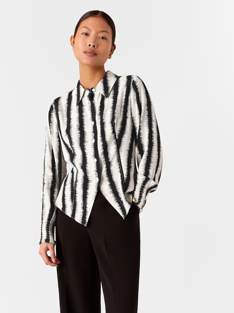 Whistles White Petite Hazy Stripe Fitted Shirt - Image 1 of 5
