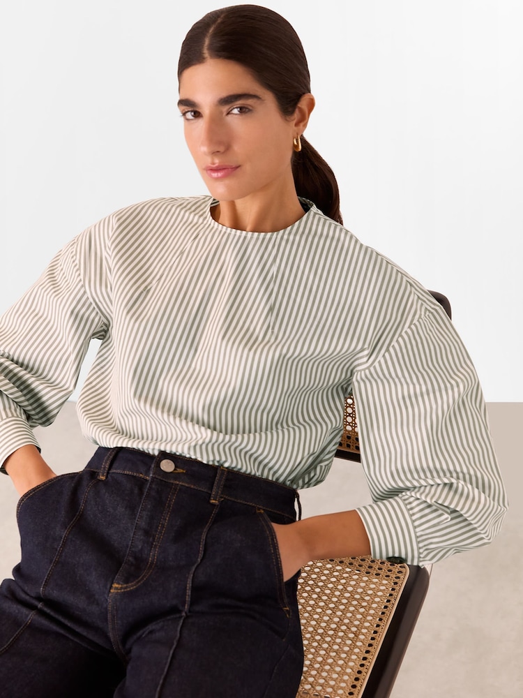 Whistles White Kirstie 100% Cotton Stripe Blouse - Image 1 of 5