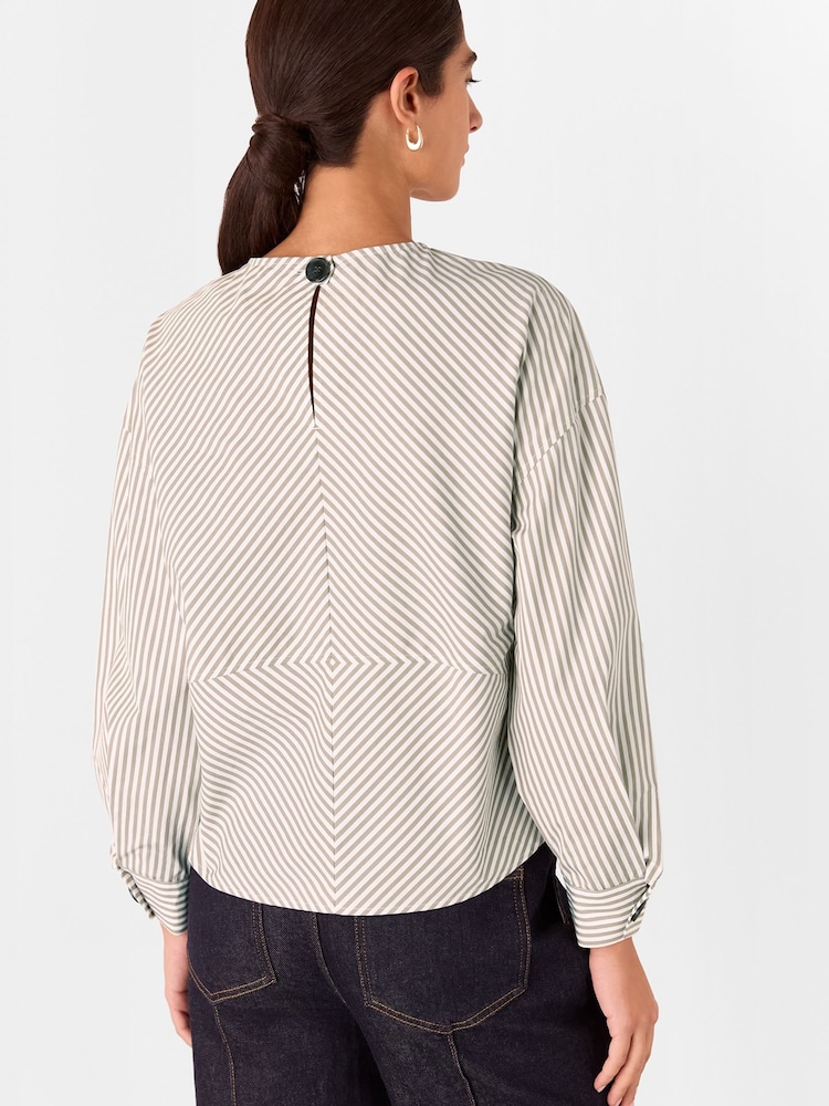 Whistles White Kirstie 100% Cotton Stripe Blouse - Image 2 of 5