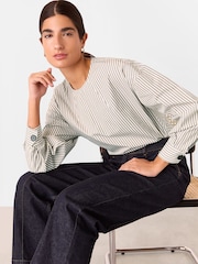 Whistles White Kirstie 100% Cotton Stripe Blouse - Image 3 of 5