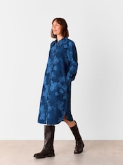 Whistles Blue Chalk Print 100% Cotton Denim Shirt Dress - Image 2 of 6