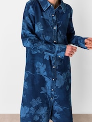 Whistles Blue Chalk Print 100% Cotton Denim Shirt Dress - Image 4 of 6