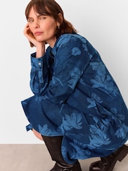 Whistles Blue Chalk Print 100% Cotton Denim Shirt Dress - Image 5 of 6