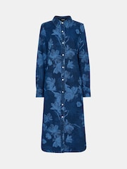 Whistles Blue Chalk Print 100% Cotton Denim Shirt Dress - Image 6 of 6