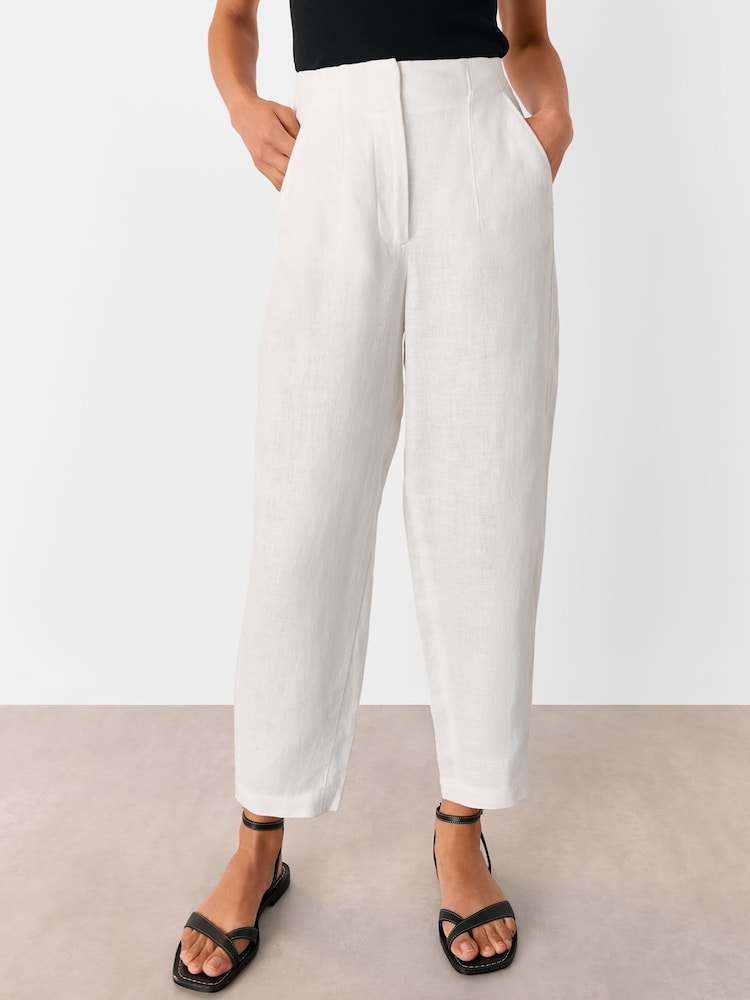 Whistles White Linen Barrel Leg 100% Linen Trousers - Image 1 of 5