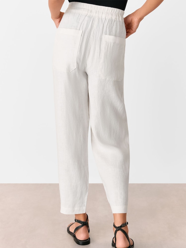 Whistles White Linen Barrel Leg 100% Linen Trousers - Image 2 of 5