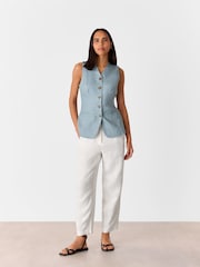 Whistles White Linen Barrel Leg 100% Linen Trousers - Image 3 of 5