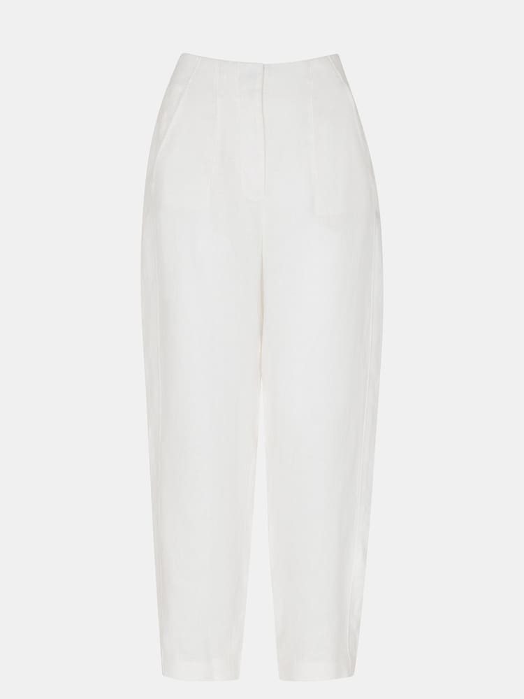 Whistles White Linen Barrel Leg 100% Linen Trousers - Image 5 of 5