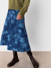 Whistles Blue Chalk Print Denim Midi 100% Cotton Skirt - Image 3 of 6